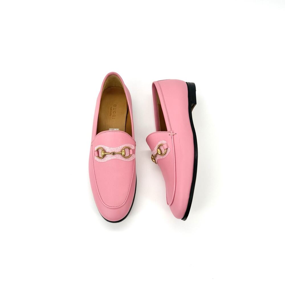 NIB Gucci Jordaan EU 37 US 7 Butterfly Pink Leather Gold Horsebit Flat Loafer - Picture 6 of 15